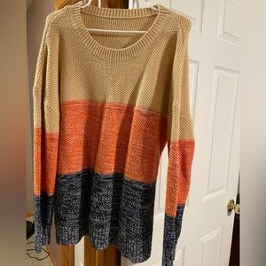 Like new orange tan blue fall sweater XL women’s
